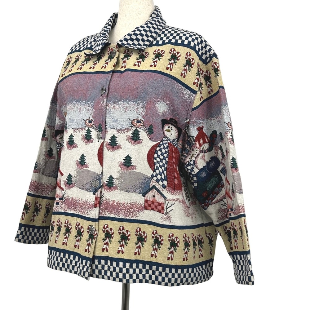 Vintage BFA Classics Tapestry Jacket 3X Cotton Snowman Christmas Grandmacore
